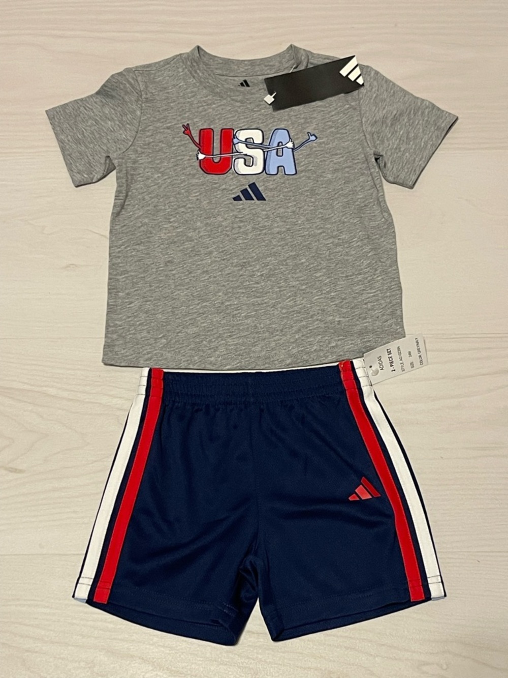adidas Gray Tee with Red, White & Light Blue USA Graphic